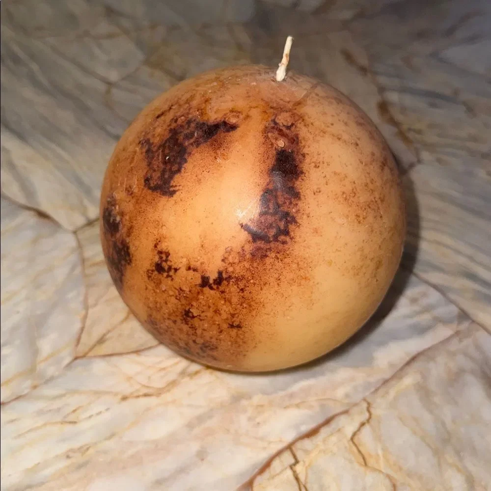 Rustic Brown Tan Spherical Ball Candle Textured‎ Primitive Home Decor 4 Inch